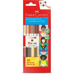 LAPIS DE COR COM 12 CORES BICOLOR CARAS E CORES - FABER CASTELL