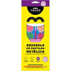 TINTA AQUARELA EM PASTILHA CORES METALICAS COM 12 CORES - MASTER