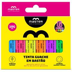 TINTA GUACHE EM BASTAO CORES NEON COM 06 CORES 10 GRAMAS - MASTER