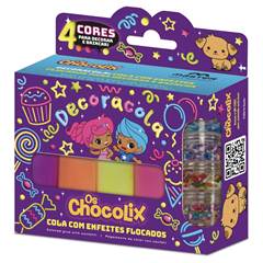COLA COLORIDA COM ENFEITES FLOCADOS COM 04 CORES OS CHOCOLIX - MASTER