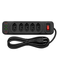 FILTRO DE LINHA 05 TOMADAS COM USB PRETO 500123 - FORCE LINE