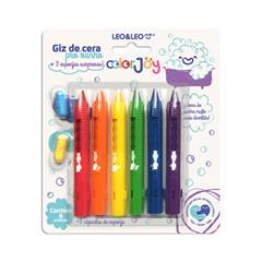 GIZ DE CERA RETRATIL PARA BANHO COM 02 CAPSULAS DE ESPONJA SURPRESA COLOR JOY BLISTER COM 06 CORES - LEONORA