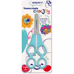 TESOURA ESCOLAR DUPLA COLOR JOY  AZUL - LEONORA