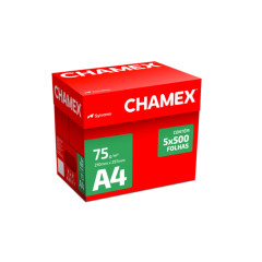 PAPEL SULFITE CHAMEX A4 500 FOLHAS 75 GRAMAS BRANCO CAIXA COM 05 RESMA - CHAMEX