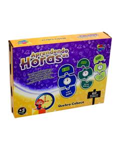 JOGO EDUCATIVO APRENDENDO AS HORAS COM 60 PECAS DE MADEIRA - AQUARELA BRINQUEDOS
